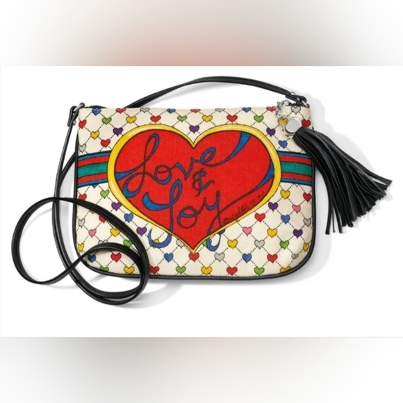 Brighton Love & Joy Pouch Crossbody Bag Colorful Hearts Bow Tom Clancy NWOT - Picture 2 of 13